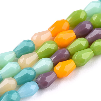 Opaque Solid Color Glass Beads Strands, Faceted Teardrop, Colorful, 4x3mm, Hole: 0.8mm, about 101Pcs/strand, 16.69 inch(42.4cm)