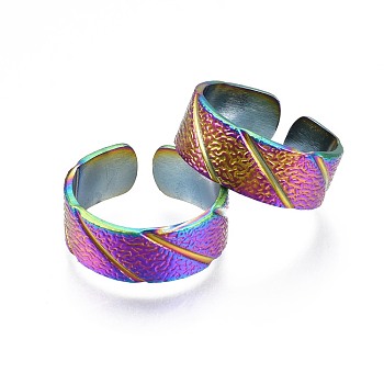 304 Stainless Steel Rhombus Cuff Ring, Rainbow Color Open Ring for Women, US Size 9 3/4(19.5mm)