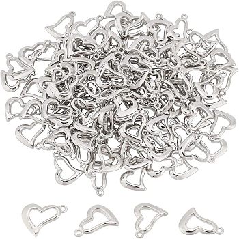 300Pcs Plating ABS Plastic Pendants, Heart, Platinum, 17x22x3mm, Hole: 1.8mm