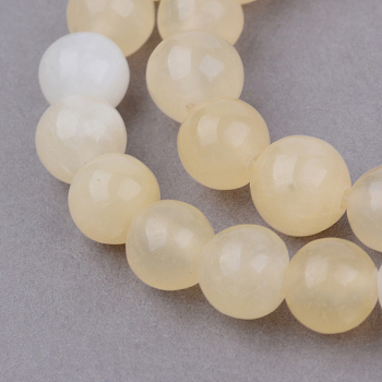 Natural Yellow Jade Beads Strands, Round, 8~8.5mm, Hole: 1mm, about 47pcs/strand, 15.5 inch