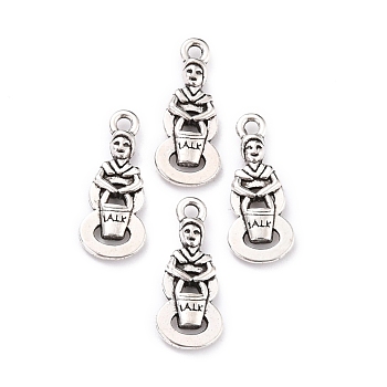 Tibetan Style Alloy Pendants, Number 8 with Human, Cadmium Free & Nickel Free & Lead Free, Antique Silver, 22.5x9.5x3.5mm, Hole: 1.8mm