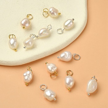 12Pcs 2 Colors Grade B Natural Cultured Freshwater Pearl Charms, with 304 Stainless Steel Jump Rings, Polished Rice, Golden & Silver, 13.5~15x7~7.5x5~6mm, Hole: 3.6mm, 6cps/color