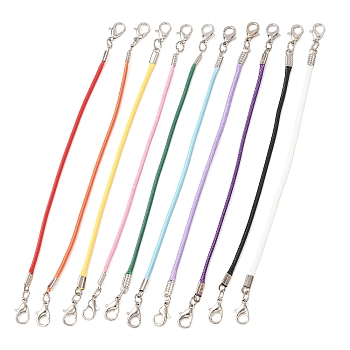 Braided Round Waxed Polyester Cord with Double Iron Lobster Claw Clasps, Short Bracelet Lanyard for DIY Jewelry & Minifigures, Platinum, Mixed Color, 2mm, 154mm/pc