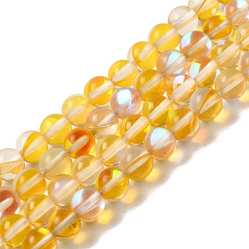Synthetic Moonstone Beads Strands, Round, Gold, 6mm, Hole: 1mm, about 31pcs/strand, 7.20 inch(18.3cm)