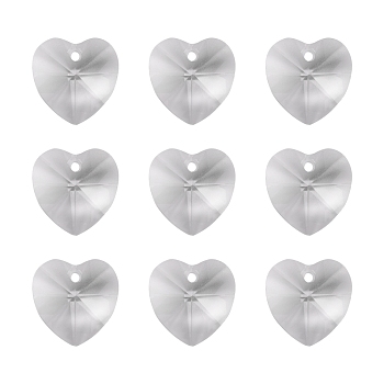 Handmade Glass Pendants, Faceted Heart, Great For Mother's Day Bracelet Making, Clear, about 14mm in diameter, 8mm thick, hole: 1mm