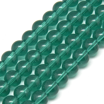 Glass Beads Strands, Round, Teal, 6mm, Hole: 1mm, about 50pcs/strand, 13 inch