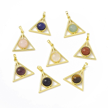 Natural Mixed Gemstone Pendants, Triangle Charms, with Golden Tone Rack Plating Brass Findings, Cadmium Free & Lead Free, 26.5x27x7~7.5mm, Hole: 7x4mm