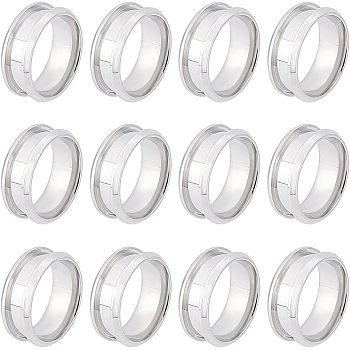 12Pcs Stainless Steel Grooved Finger Ring Settings, Ring Core Blank, for Inlay Ring Jewelry Making, Stainless Steel Color, US Size 10 1/4(19.9mm)