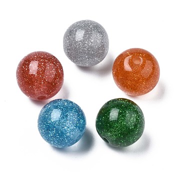 Resin Beads, with Glitter Powder, Round, Mixed Color, 19.5mm, Hole: 3mm