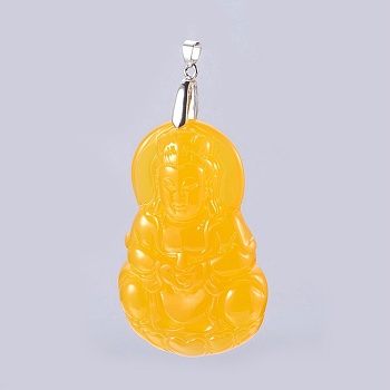 Resin Big Pendants, with Alloy Findings, Buddha, Orange, 70.5x45.5x13.5mm, Hole: 4x6.5mm
