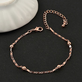 Rack Plating Brass Link Chain Bracelets for Women, with Brass Round Brads, Cadmium Free & Lead Free, 901 Stainless Steel Clasp, Long-Lasting Plated, Rose Gold, 6-1/4 inch(16cm)