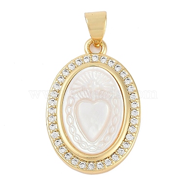 Real 18K Gold Plated WhiteSmoke Oval Brass+Cubic Zirconia+Shell Pendants