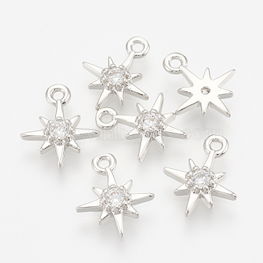 Real Platinum Plated Clear Star Brass+Cubic Zirconia Charms