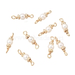 Brass & ABS Plastic Imitation Pearl Round Links Connector Charms, White, Long-Lasting Plated, Rack Plating, Light Gold, 14x4mm, Hole: 1.2~1.4mm(KK-C258-03LG)