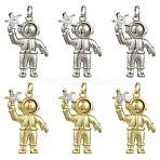 6Pcs 2 Colors Rack Plating Brass Micro Pave Clear Cubic Zirconia Pendants, Spaceman, with Jump Ring, Long-Lasting Plated, Lead Free & Cadmium Free, Platinum & Golden, 25.5x18x4.5mm, Hole: 3mm, 3pcs/color(KK-CJ0005-62)