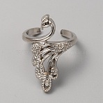 Alloy Peacock Cuff Ring Settings for Rhinestone, Knitting Loop Crochet Loop, Yarn Guide Finger Holder, Platinum, US Size 6 1/2(16.9mm), Fit for 1mm Rhinestone(RJEW-WH0001-21P)