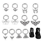 12Pcs 6 Styles Butterfly Alloy Shoes Charms, with Alloy Spring Gate Rings, Antique Silver & Platinum, 41~54mm, 2pcs/style(HJEW-HY00024)