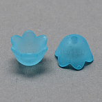Transparent Acrylic Beads, Frosted Style, Tulip Flower Bead Caps, Lily of the Valley Deep Sky Blue, 10x9x6.5mm, Hole: 1.5mm, about 2200pcs/500g(FACR-R017-08)
