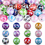 50Pcs 2 Styles Opaque Acrylic Beads, Round with Paw Print Pattern, AB Color Plated, Mixed Color, 15.5mm, Hole: 2.7~2.8mm, 25pcs/style(OACR-SC0002-60)