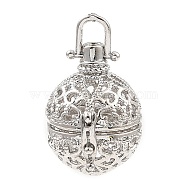Rack Plating Brass Bead Cage Pendants, For Chime Ball Pendant Necklaces Making, Long-Lasting Plated, Round, Platinum, Tray: 25.5x22.5x18mm, Hole: 4x2mm(KK-D025-01H-P)