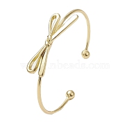 Bowknot Brass Cuff Bangles, Long-Lasting Plated, Lead Free & Cadmium Free, Real 18K Gold Plated, Inner Diameter: 2-1/2 inch(6.25cm), Bowknot: 15x42mm(BJEW-D039-37B-G)