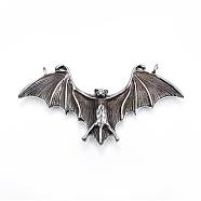 316 Surgical Stainless Steel Big Pendants, Bat, Antique Silver, 37x69x8mm, Hole: 3mm(STAS-H365-11)