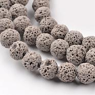 Synthetic Lava Rock Round Beads Strands, Dyed, Gray, 10mm, Hole: 1mm, about 38pcs/strand, 15.7 inch(G-I124-10mm-13)