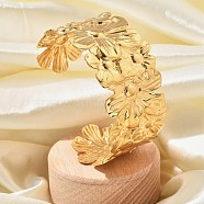 304 Stainless Steel Cuff Bangles for Women, Flower, Golden, Inner Diameter: 2-3/8x1-3/4 inch(5.9x4.4cm)(BJEW-B108-08G)