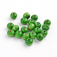Natural Wood Beads, Dyed, Lead Free, Round, Green, about 8mm in diameter, hole: 3mm(X-YTB022-13)
