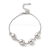 Brass Box Chain Bracelets for Women, Round, Platinum, 7-1/8 inch(18.2cm)(BJEW-S159-02B-P)