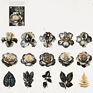 15Pcs 15 Style Waterproof PET Stickers Set, Decorative Stickers, Gothic Plant Book Series, Blue, 60~75x35~70x0.1mm, 1pc/style(DIY-M002-03D)