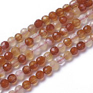 Natural Red Agate Beads Strands, Faceted, Round, 3~3.5x2.5~3mm, Hole: 0.3mm, about 114~141pcs/strand, 15.1~16.4 inch(38.4~41.8cm)(G-F596-35-3mm)