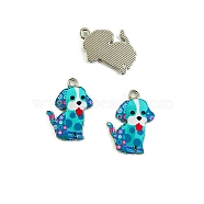 Alloy Enamel Pendants, Dog, Platinum, Cyan, 25x16mm(PW-WGBFD81-06)