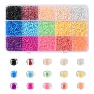 195G 15 Colors 8/0 Transparent Glass Seed Beads, Inside Colours, Round Hole, Round, Mixed Color, 3~3.5x2mm, Hole: 1~1.2mm, 13g/color(SEED-YW0002-30)