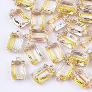 Transparent Glass Pendants, with Brass Findings, Faceted, Rectangle, AB Color Plated, Light Gold, Light Khaki, 17.5x10x6.5mm, Hole: 1.6mm(GLAA-T007-20E)