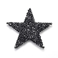 Plastic Clothing Patches, with Resin Rhinestone, Star, Black, 60x60x2.5mm(FIND-WH0033-02C)