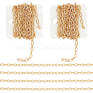 Brass Cable Chains, Textured Oval Link Chains, Soldered, with Card Paper, Golden, 5x3.5x0.5mm, about 6.56 Feet(2m)/Card(CHC-WH0003-03G)