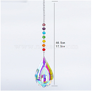 Chakra Theme K9 Crystal Glass Big Pendant Decorations, Hanging Sun Catchers, Teardrop, Colorful, 44.5cm(HJEW-PW0001-019D-02)