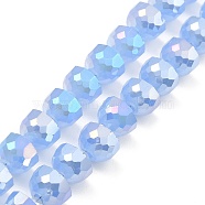 AB Color Plate Glass Beads Strands, Imitation Jade, Faceted Half Round, Cornflower Blue, 7~7.5x5mm, Hole: 1mm, about 80pcs/strand, 20.87''~21.26''(53~54cm)(EGLA-P051-02A-A03)