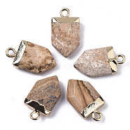 Natural Picture Jasper Pointed Pendants, with Light Gold Plated Top and Brass Loop, Arrow, Faceted, 19x10.5x4.5mm, Hole: 1.8mm(G-N326-34I)