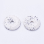 Natural Howlite Pendants, Donut/Pi Disc, Donut Width: 15.8~16mm, 39~40x6~7mm, Hole: 8mm(X-G-F524-H03)
