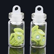 Handmade Polymer Clay Nail Art Decoration Accessories, with Glass Wishing Bottle and CCB Plastic Bottle Stopper, Kiwi Fruit, Green Yellow, 4~8x4~8x0.1~2mm, about bottle: 27.5x11mm, hole: 3mm(X-MRMJ-N032-32)