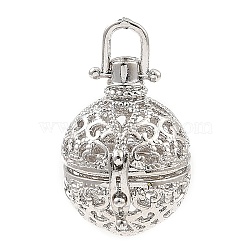 Rack Plating Brass Bead Cage Pendants, For Chime Ball Pendant Necklaces Making, Long-Lasting Plated, Round, Platinum, Tray: 25.5x22.5x18mm, Hole: 4x2mm(KK-D025-01H-P)