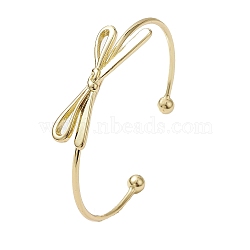 Bowknot Brass Cuff Bangles, Long-Lasting Plated, Lead Free & Cadmium Free, Real 18K Gold Plated, Inner Diameter: 2-1/2 inch(6.25cm), Bowknot: 15x42mm(BJEW-D039-37B-G)
