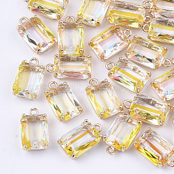 Transparent Glass Pendants, with Brass Findings, Faceted, Rectangle, AB Color Plated, Light Gold, Light Khaki, 17.5x10x6.5mm, Hole: 1.6mm(GLAA-T007-20E)