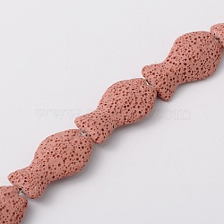 Synthetic Lava Rock Bead Strands, Fish, Dyed, Pink, 32x21x8mm, Hole: 1mm, about 11pcs/strand, 16.1 inch(G-N0108-19)