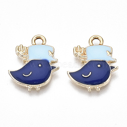 Eco-Friendly Zinc Alloy  Pendants, with Enamel, Bird, Cadmium Free & Nickel Free & Lead Free, Golden, Midnight Blue, 18x14.5x2.5mm, Hole: 2mm(ENAM-R051-08-02G-NR)