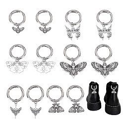 12Pcs 6 Styles Butterfly Alloy Shoes Charms, with Alloy Spring Gate Rings, Antique Silver & Platinum, 41~54mm, 2pcs/style(HJEW-HY00024)