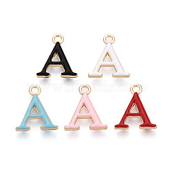 Rack Plating Alloy Enamel Pendants, Letter Charms, Cadmium Free & Nickel Free & Lead Free, Golden, Letter A, 15.5~19.5x5.5~16.5x2.5mm, Hole: 1.8~2mm(ENAM-T024-53A-G)