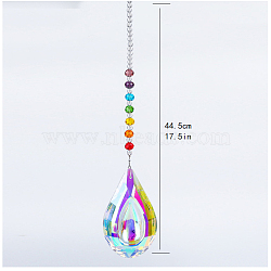 Chakra Theme K9 Crystal Glass Big Pendant Decorations, Hanging Sun Catchers, Teardrop, Colorful, 44.5cm(HJEW-PW0001-019D-02)